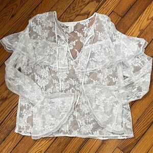 H&M Sheer White Floral Lace Blouse